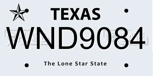 WND9084 Texas License Plate