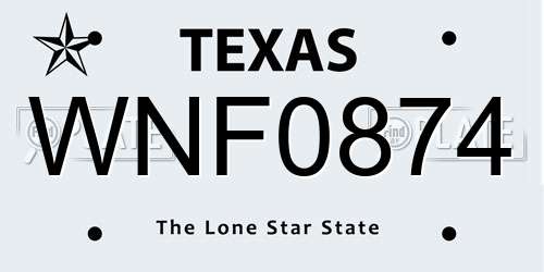 WNF0874 Texas License Plate