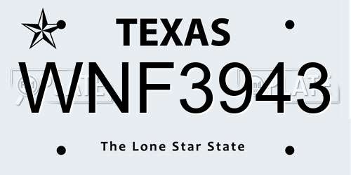 WNF3943 Texas License Plate