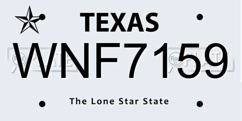 WNF7159 Texas License Plate