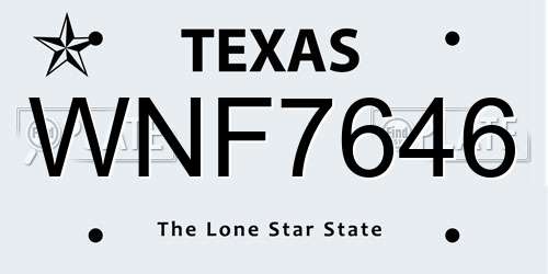 WNF7646 Texas License Plate