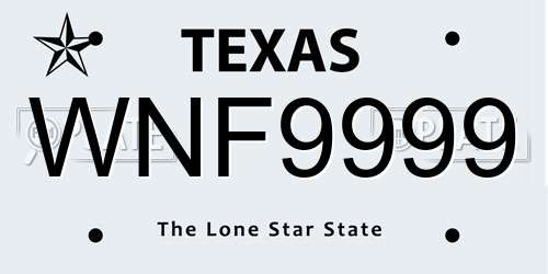 WNF9999 Texas License Plate