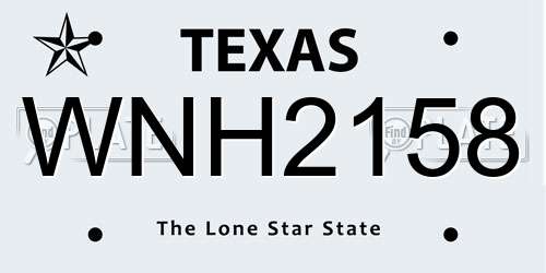 WNH2158 Texas License Plate