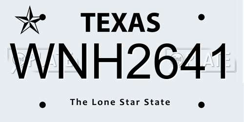 WNH2641 Texas License Plate