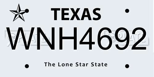 WNH4692 Texas License Plate