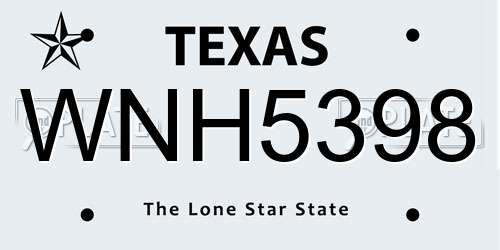WNH5398 Texas License Plate