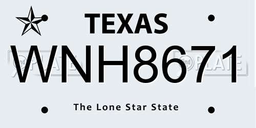 WNH8671 Texas License Plate