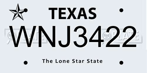 WNJ3422 Texas License Plate