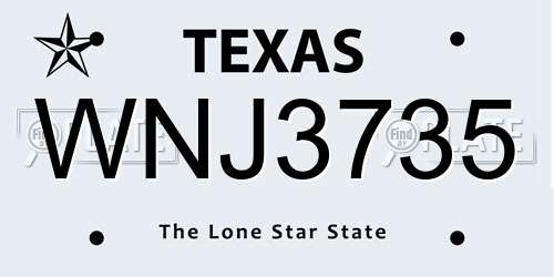 WNJ3735 Texas License Plate