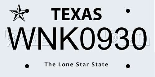 WNK0930 Texas License Plate