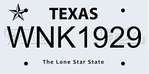 WNK1929 Texas License Plate