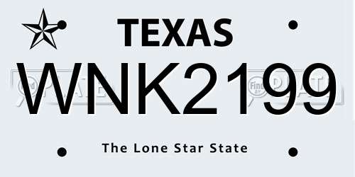 WNK2199 Texas License Plate