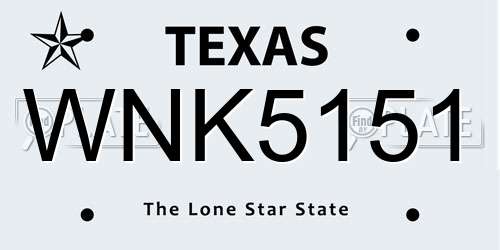 WNK5151 Texas License Plate