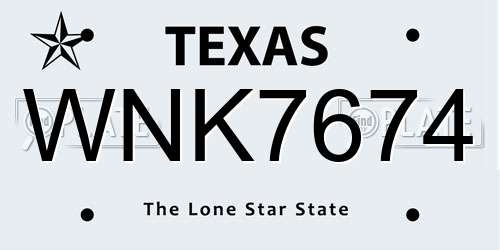 WNK7674 Texas License Plate