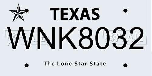 WNK8032 Texas License Plate