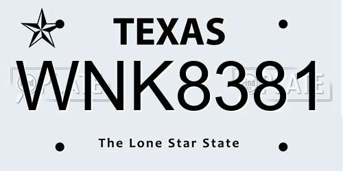 WNK8381 Texas License Plate