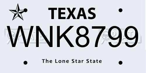 WNK8799 Texas License Plate