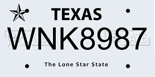 WNK8987 Texas License Plate