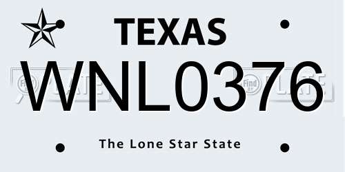 WNL0376 Texas License Plate