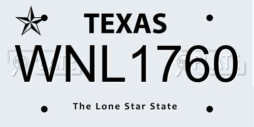 WNL1760 Texas License Plate