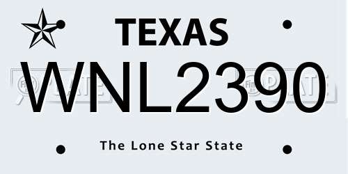 WNL2390 Texas License Plate