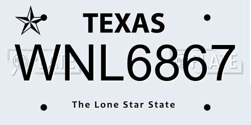 WNL6867 Texas License Plate