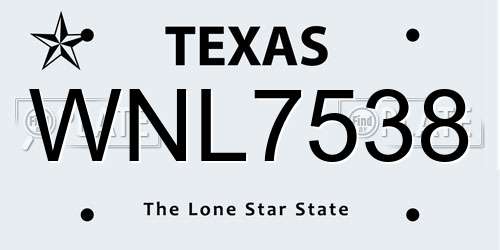 WNL7538 Texas License Plate