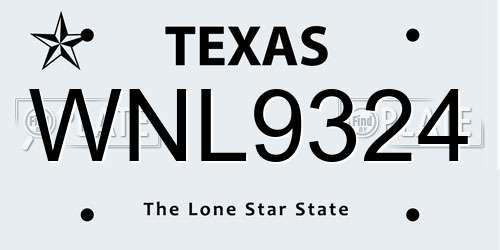 WNL9324 Texas License Plate