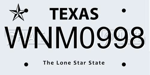 WNM0998 Texas License Plate