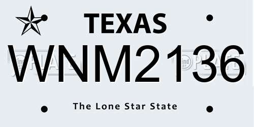 WNM2136 Texas License Plate