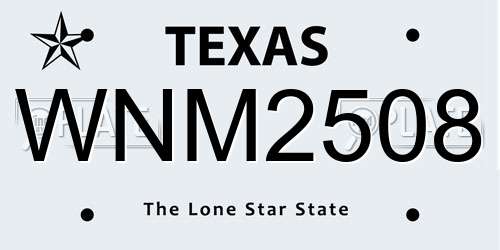 WNM2508 Texas License Plate