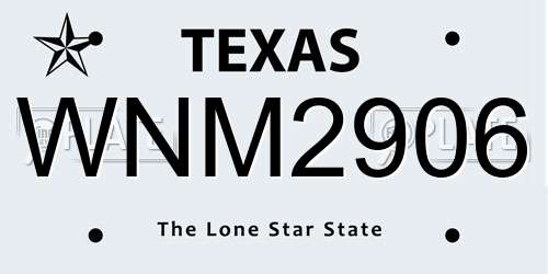 WNM2906 Texas License Plate