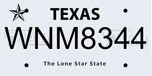 WNM8344 Texas License Plate