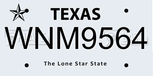WNM9564 Texas License Plate