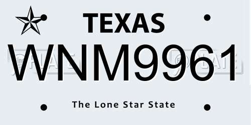 WNM9961 Texas License Plate