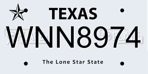 WNN8974 Texas License Plate
