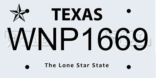 WNP1669 Texas License Plate