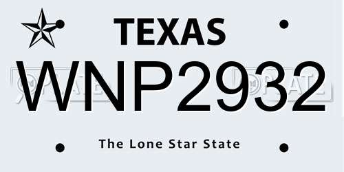 WNP2932 Texas License Plate