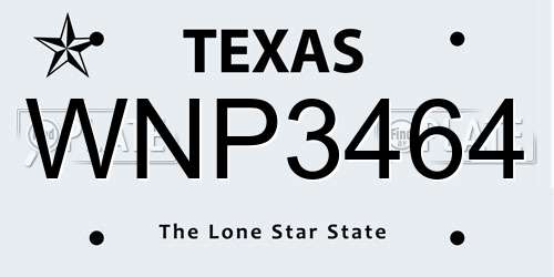 WNP3464 Texas License Plate