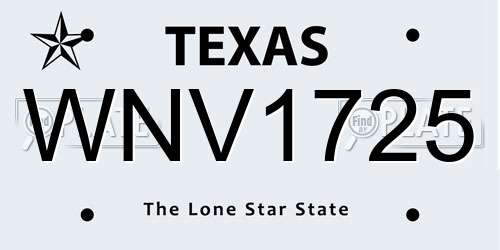 WNV1725 Texas License Plate
