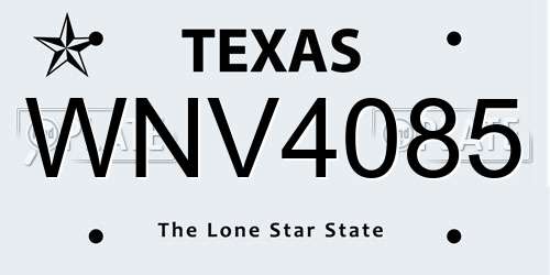 WNV4085 Texas License Plate