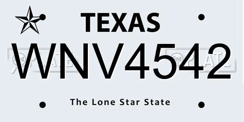 WNV4542 Texas License Plate