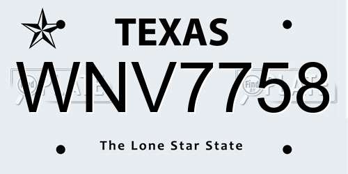 WNV7758 Texas License Plate