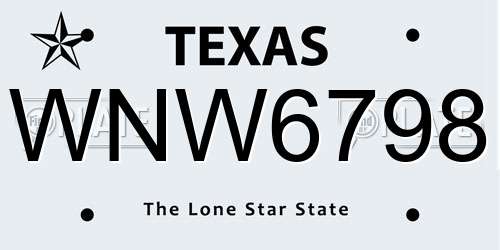 WNW6798 Texas License Plate
