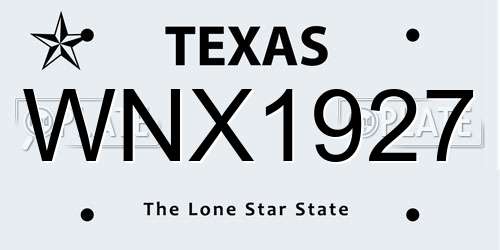 WNX1927 Texas License Plate