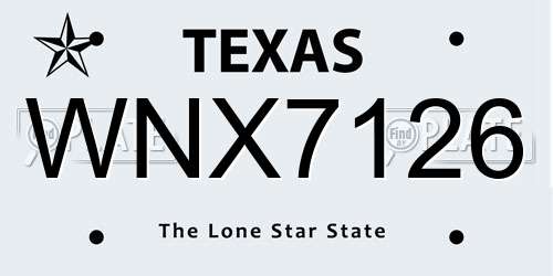 WNX7126 Texas License Plate