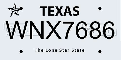 WNX7686 Texas License Plate