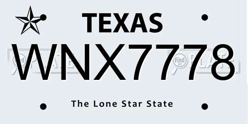 WNX7778 Texas License Plate