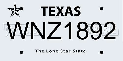 WNZ1892 Texas License Plate
