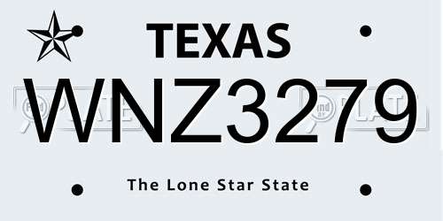 WNZ3279 Texas License Plate